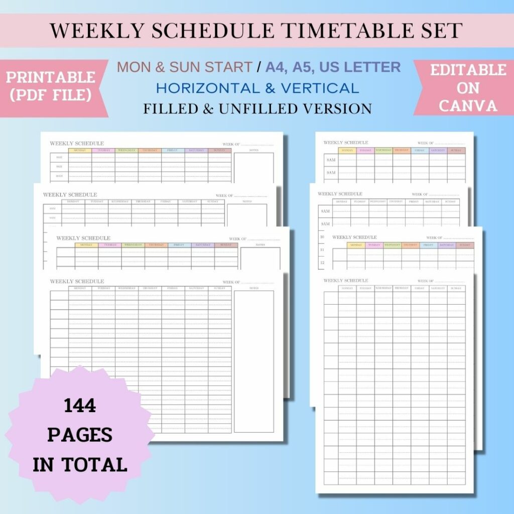 Minimalist Weekly Schedule - MasterBundles