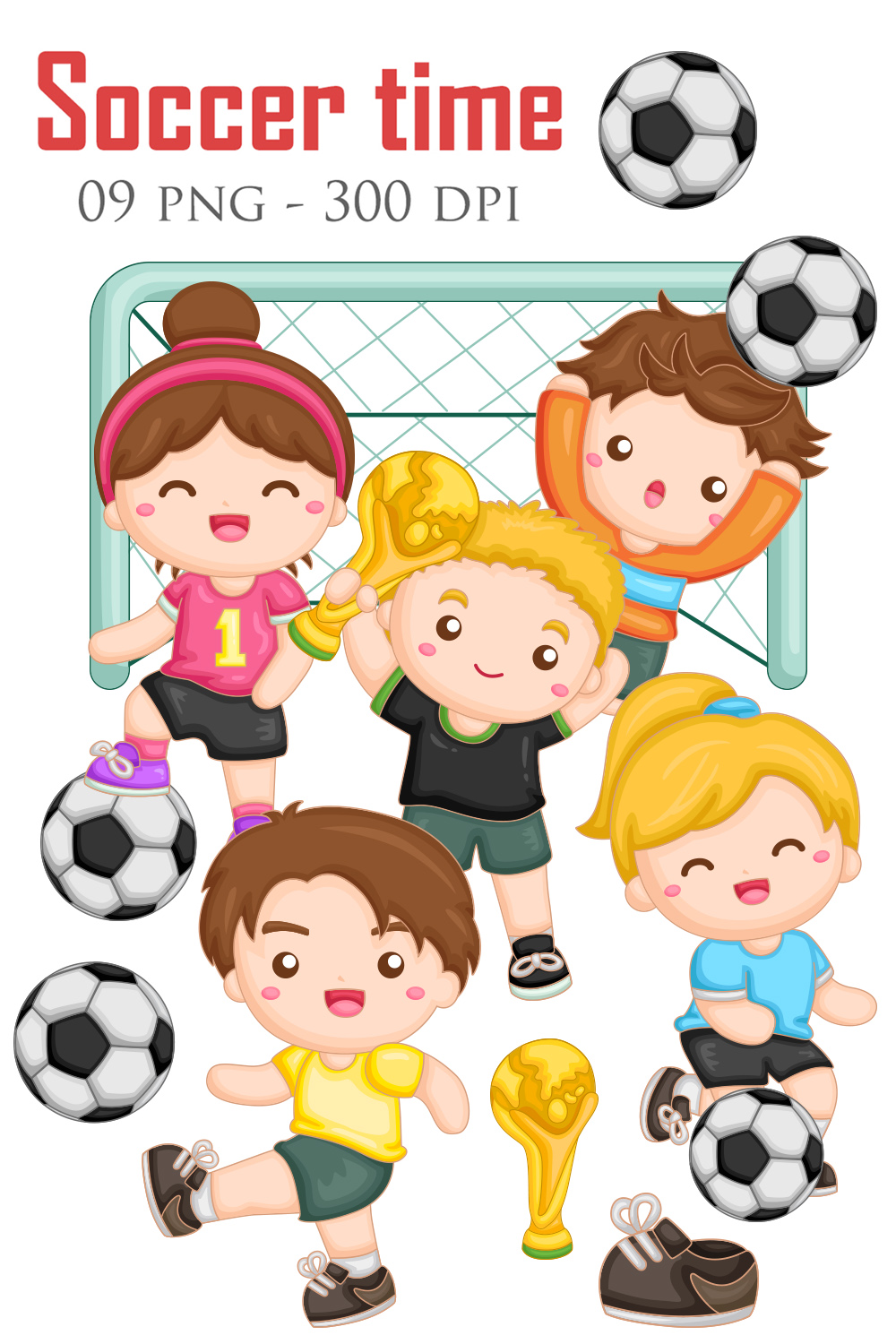 Happy Kids Playing Sport Soccer Ball Time Football Activity Outdoor Championship Tournament Illustration Vector Clipart Cartoon pinterest preview image.