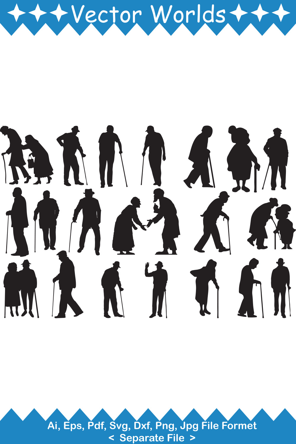 Old Man & Woman SVG Vector Design pinterest preview image.