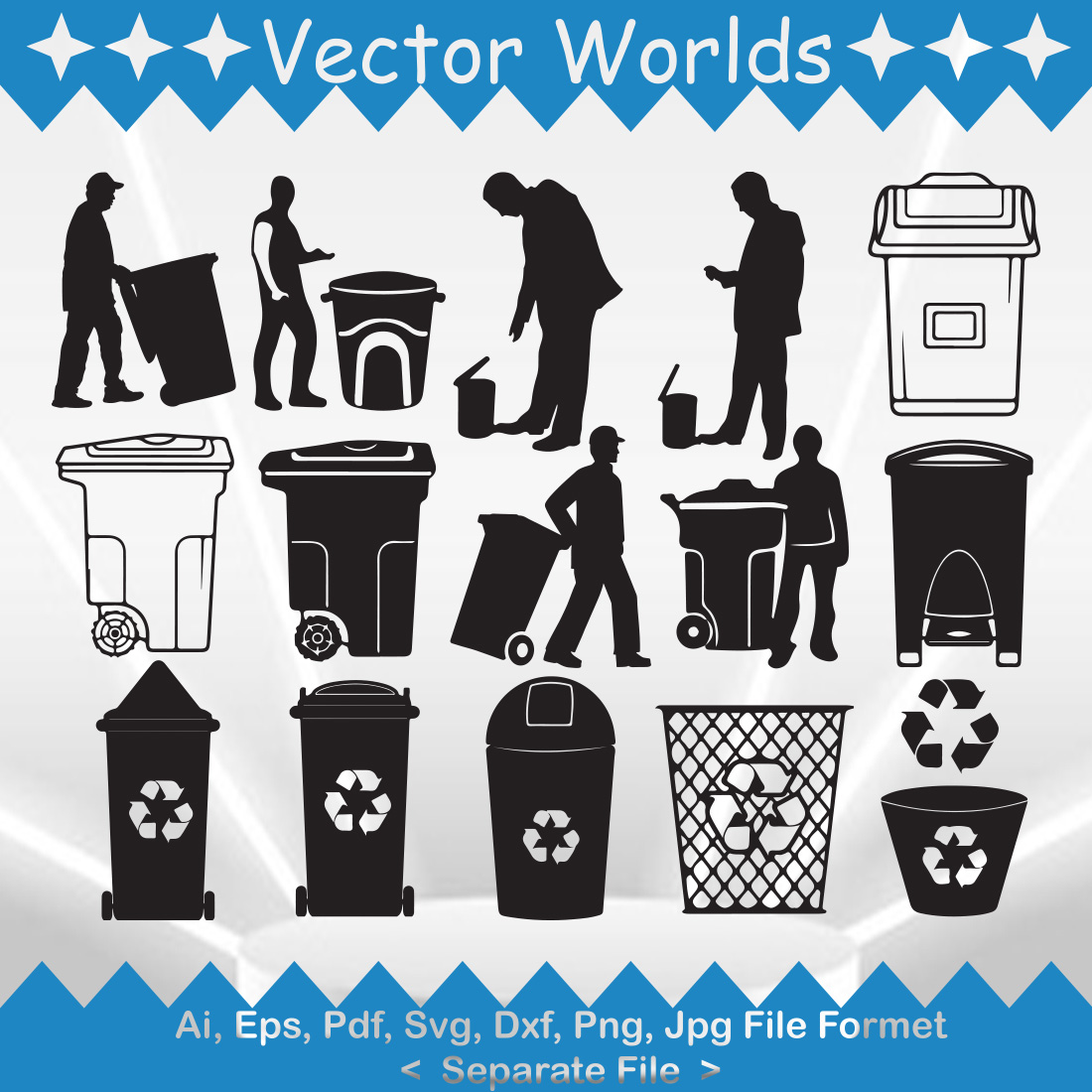 Man And Trash Bin SVG Vector Design cover image.