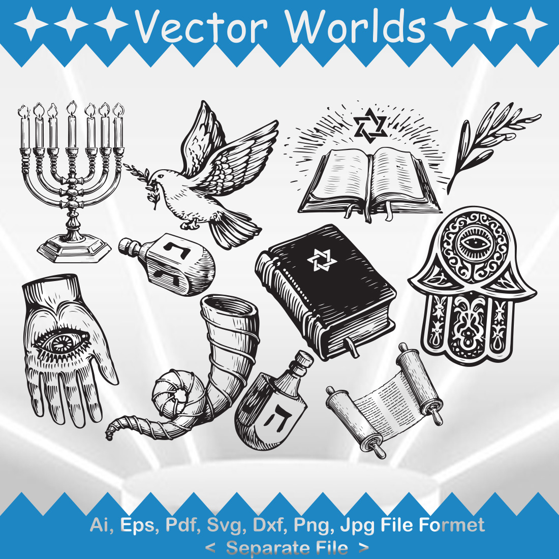 Jewish Set Sketch SVG Vector Design preview image.