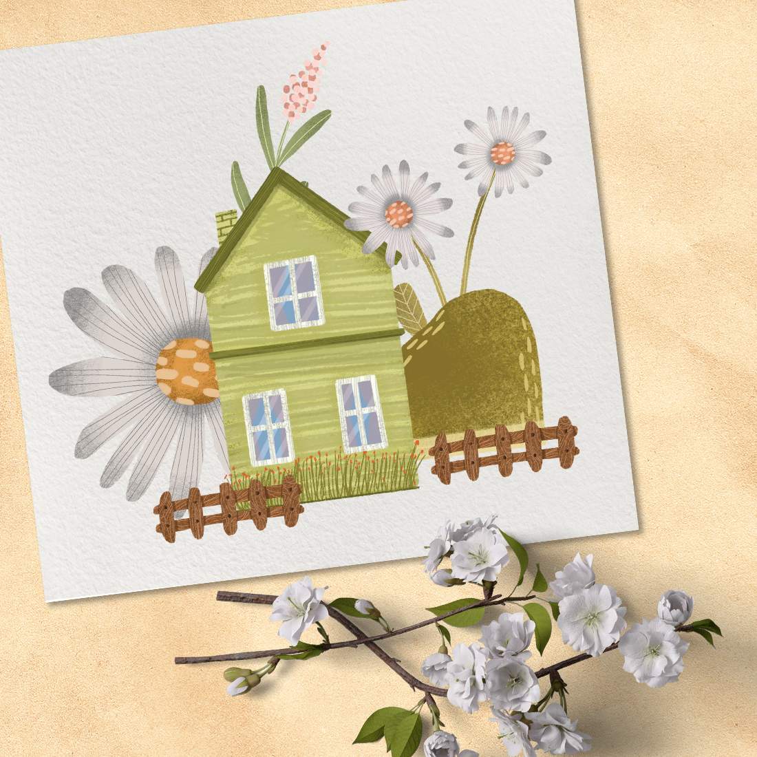 Cute Flowery house clipart collection preview image.