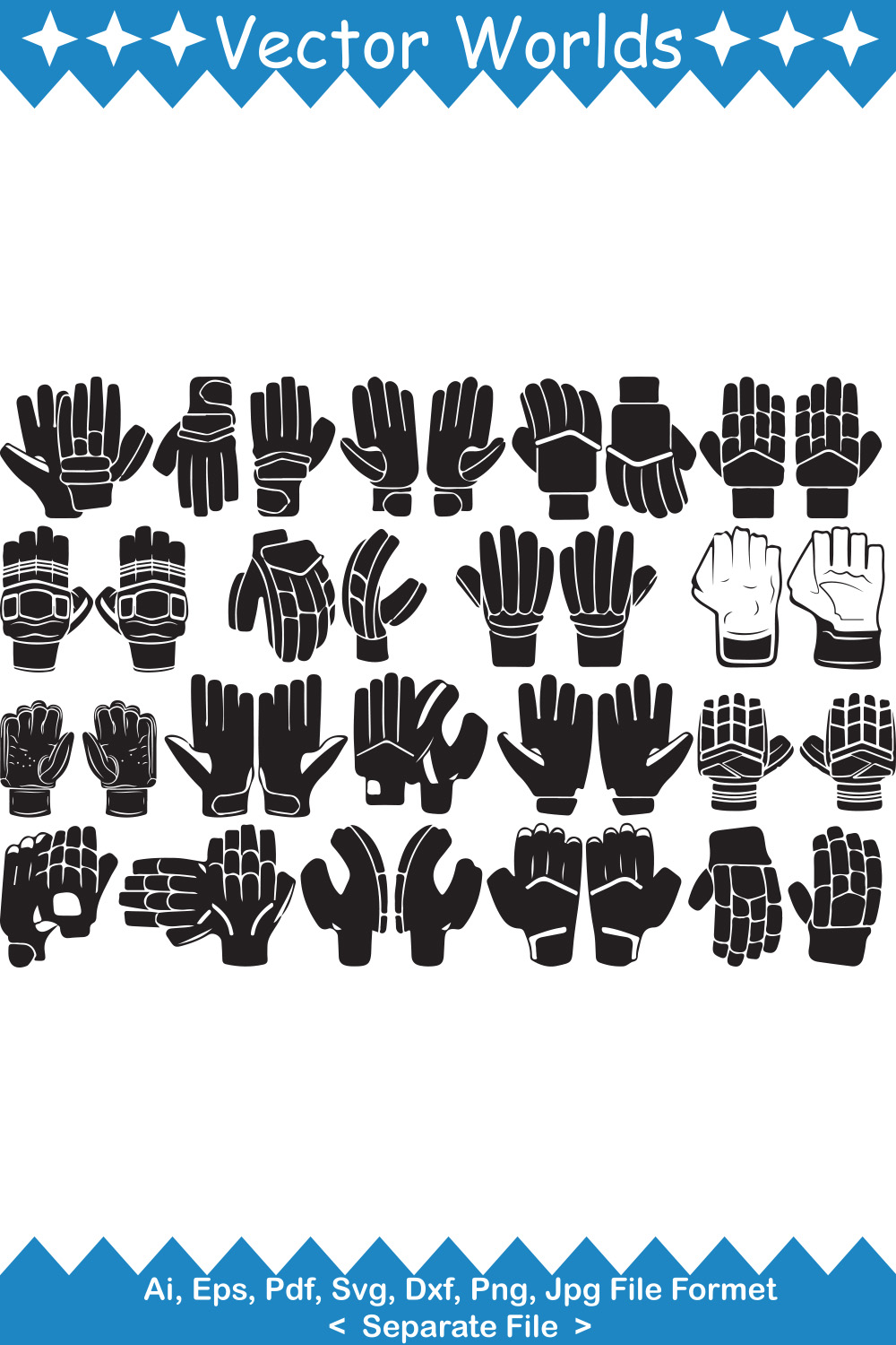 Cricket Hand Gloves SVG Vector Design pinterest preview image.