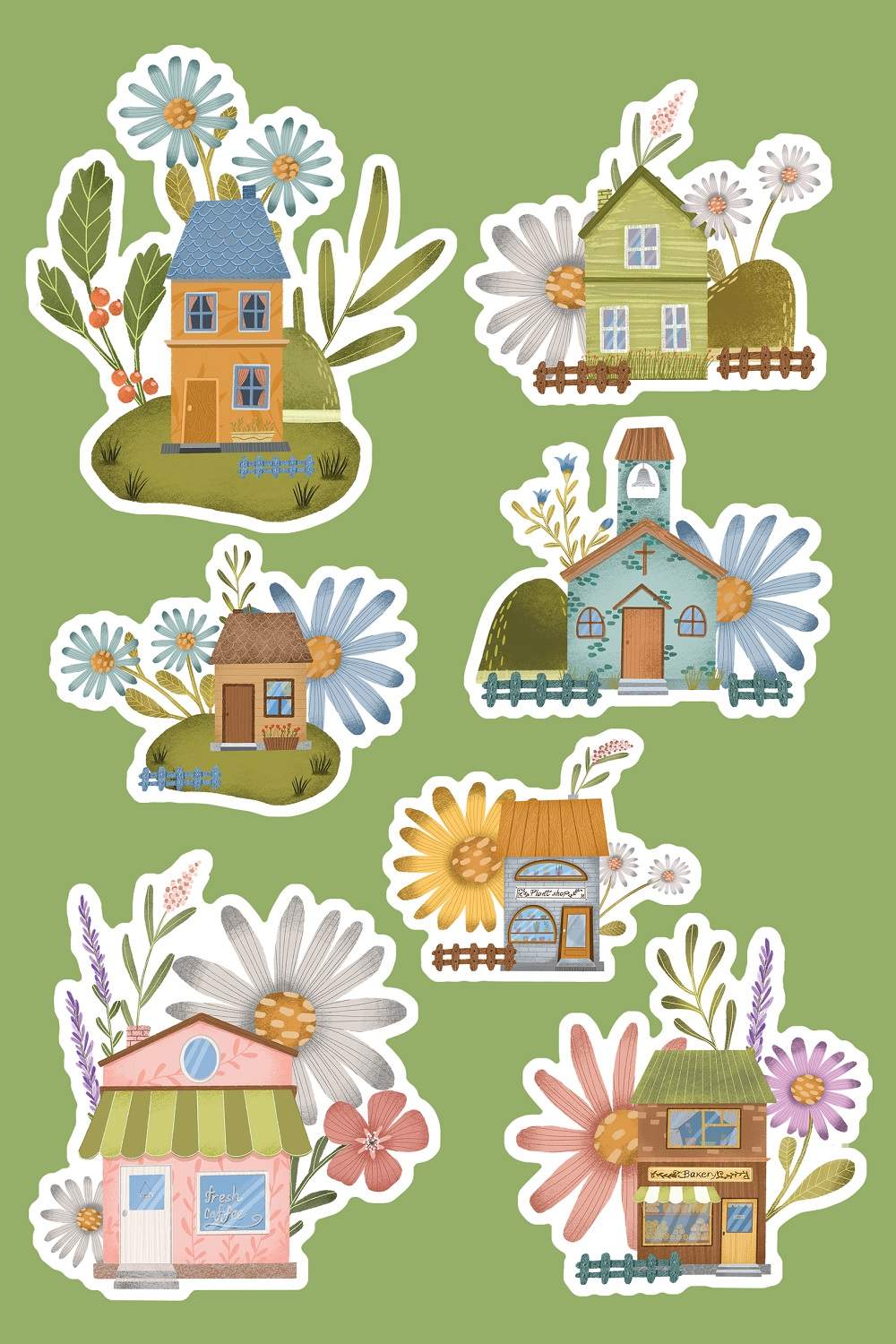 Cute floral house sticker pack pinterest preview image.