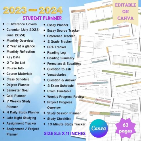 2023-2024 Student Planner - Canva Template cover image.