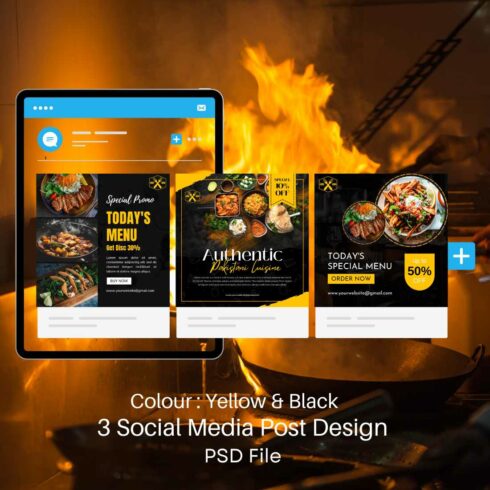 3 Food Restaurant social media post design cover image.