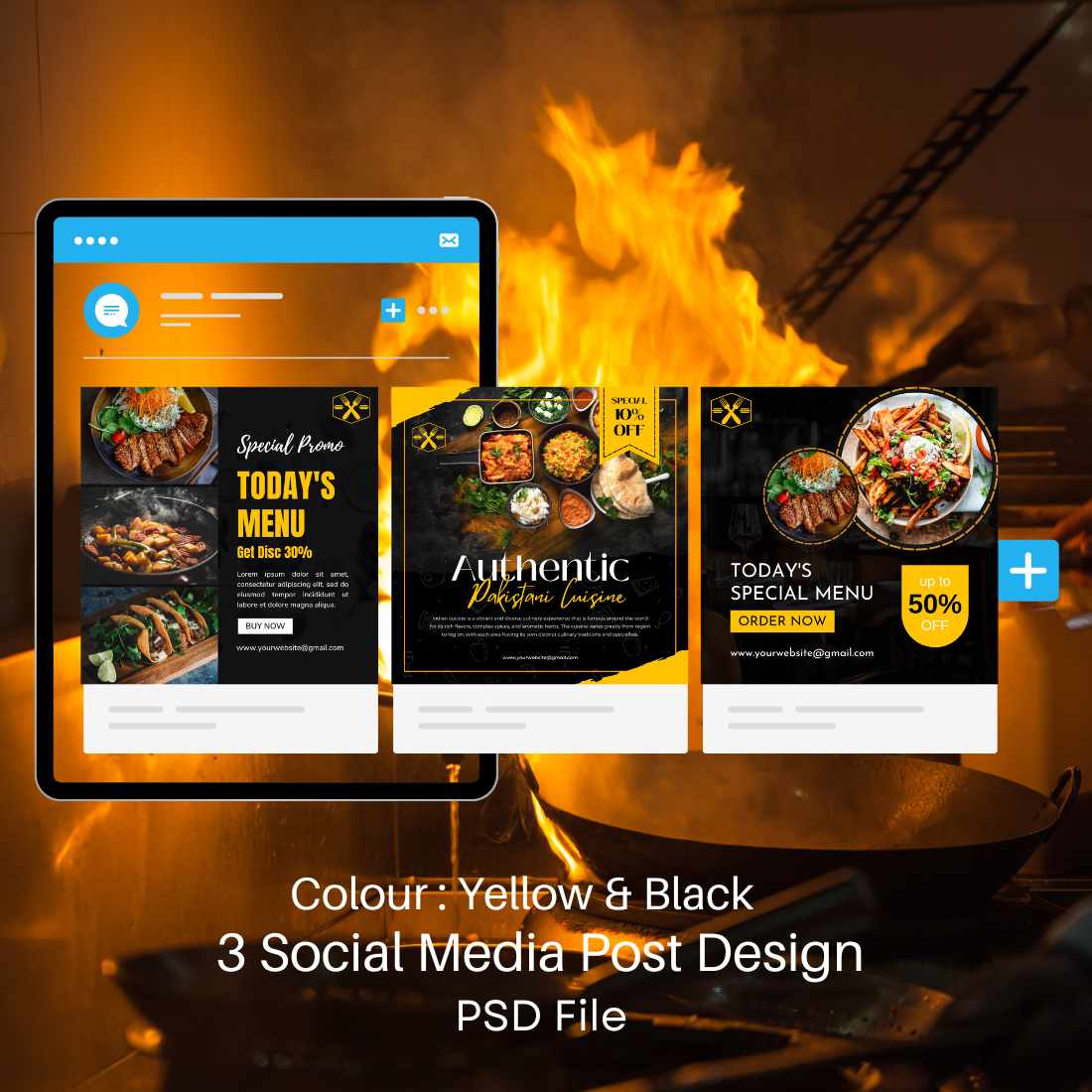 3 Food Restaurant social media post design cover image.
