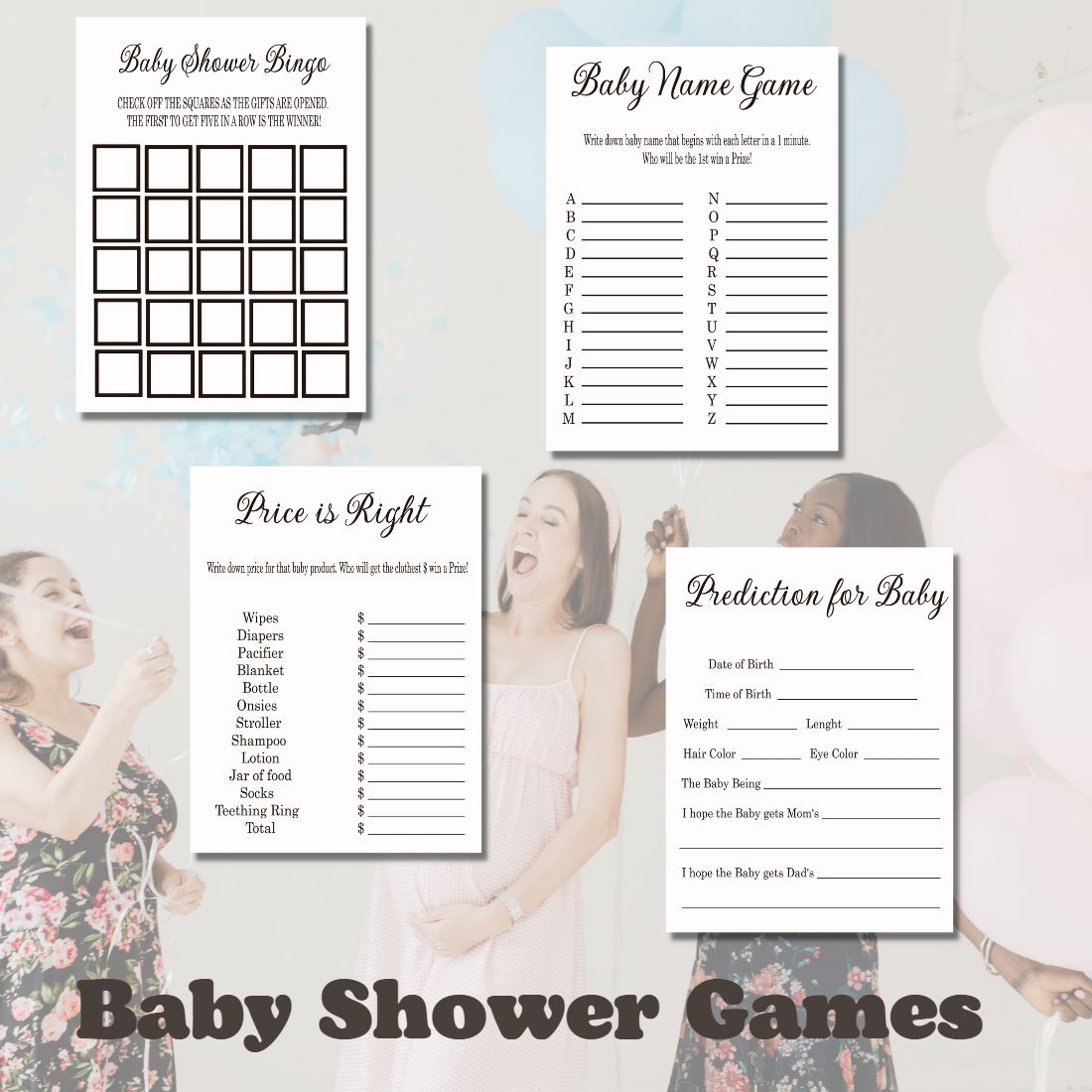 Baby Shower Simple Black and White 4 Games Bundle Set cover image.