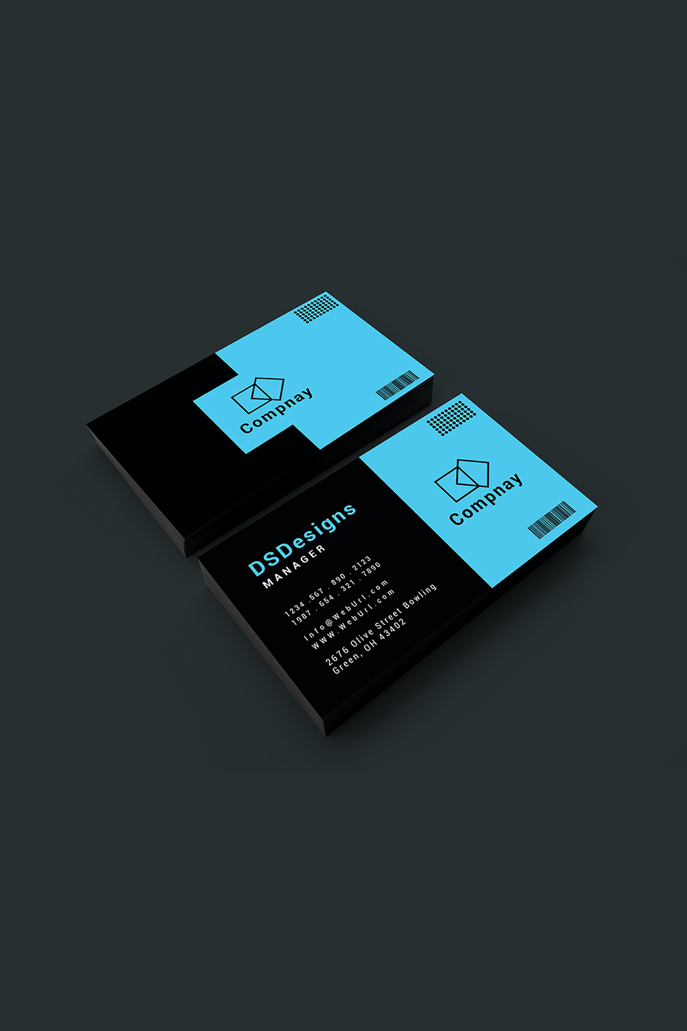 Modern and professional business card design pinterest preview image.