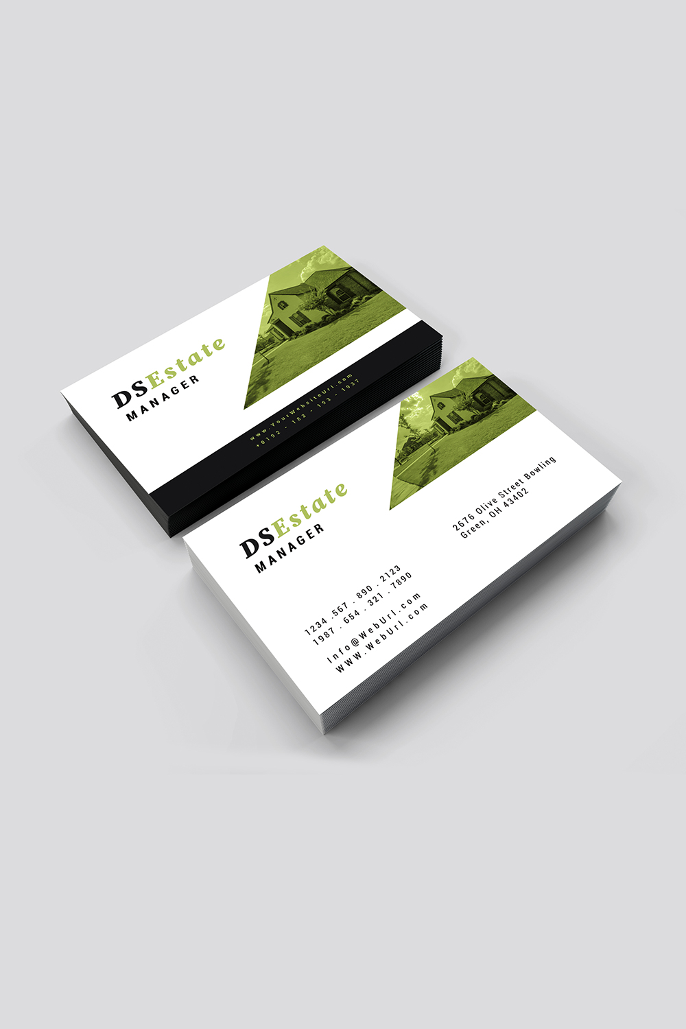 Real estate business card design pinterest preview image.