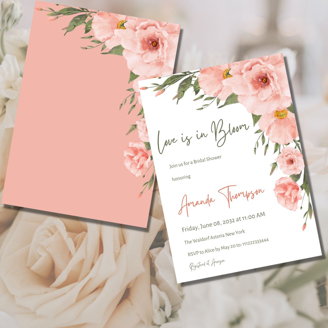 Love is in Bloom Watercolor Floral Bridal Shower Invitation preview image.