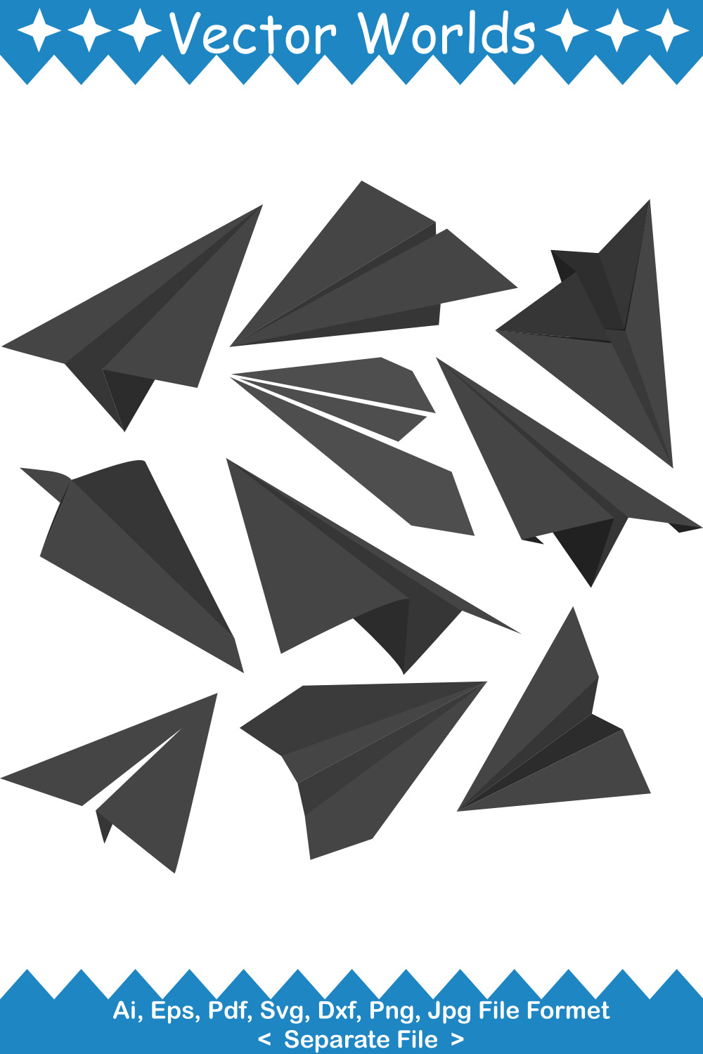 Paper Airplane SVG Vector Design pinterest preview image.