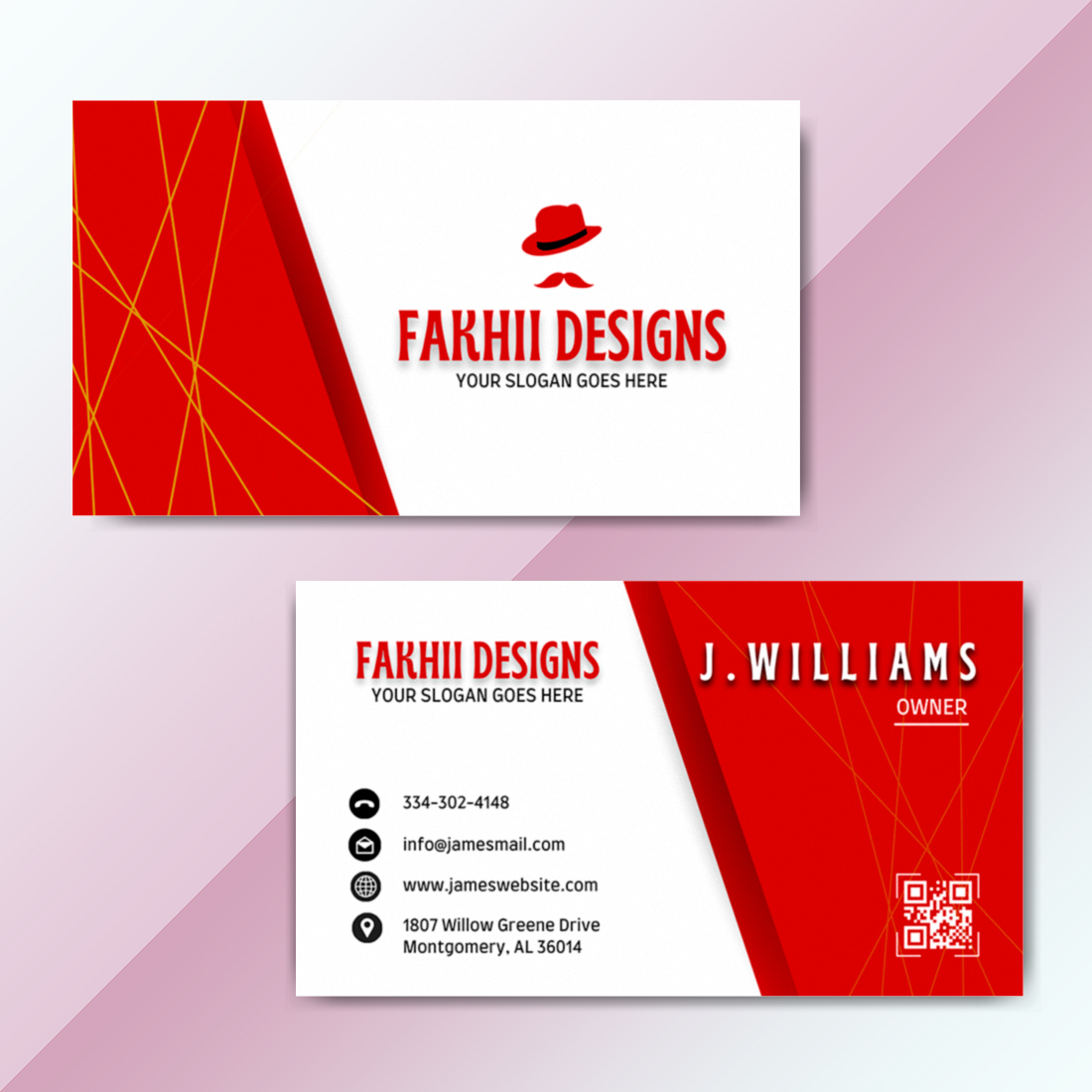 Unique Business Card Design in Red & White preview image.