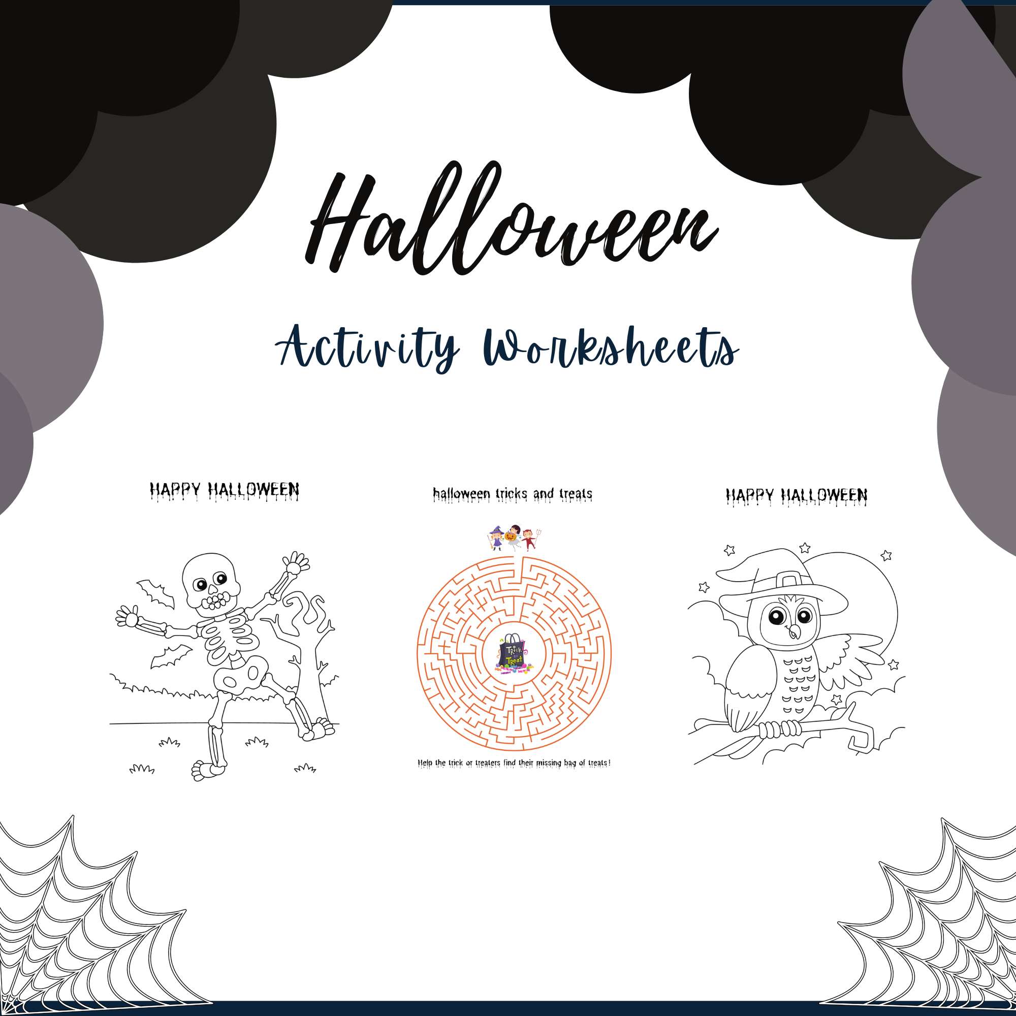Halloween Fun Activity Worksheets, Games, Coloring Pages preview image.