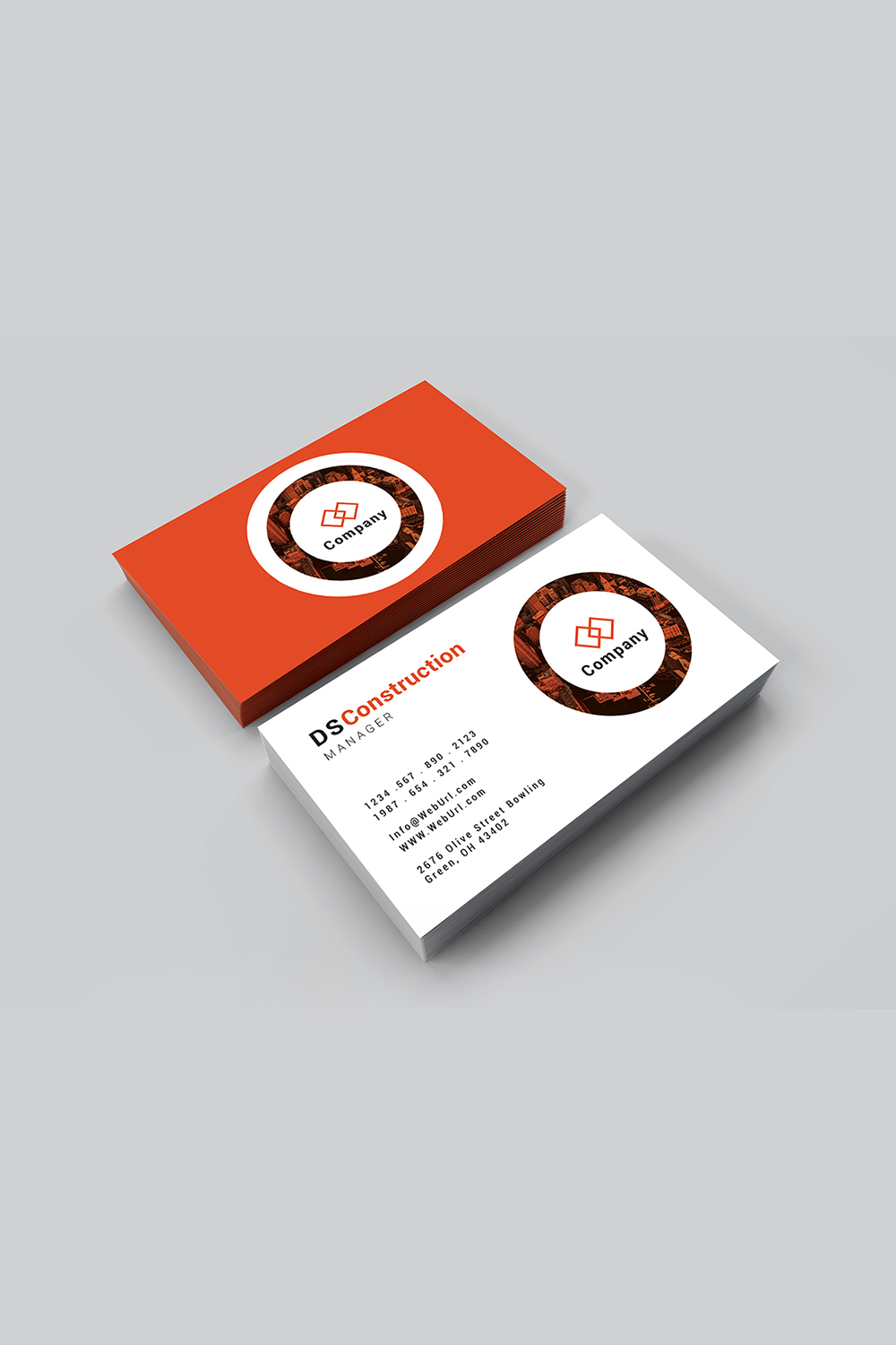 Construction business card design pinterest preview image.