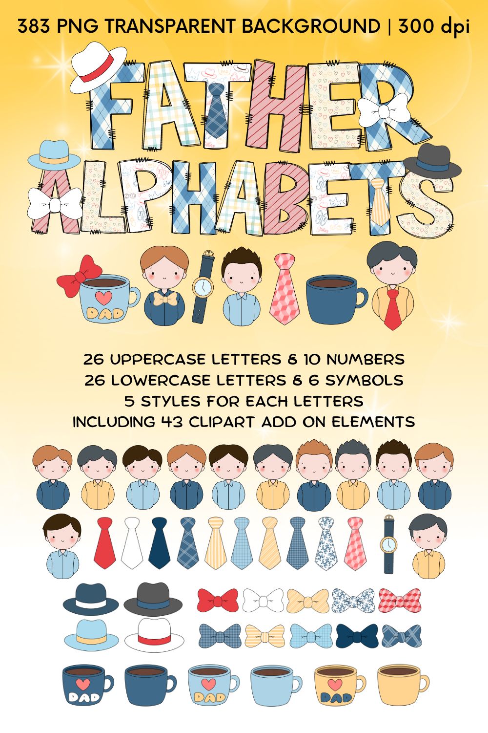 Father's Day Alphabet PNG Bundle pinterest preview image.