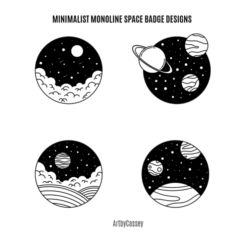 Vector Minimalist Monoline Space Badge Designs/Illustrations cover image.