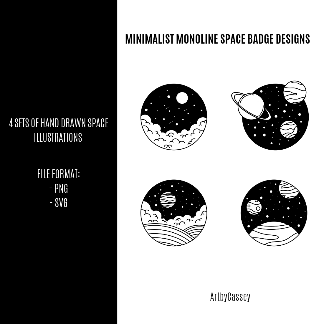 Vector Minimalist Monoline Space Badge Designs/Illustrations preview image.