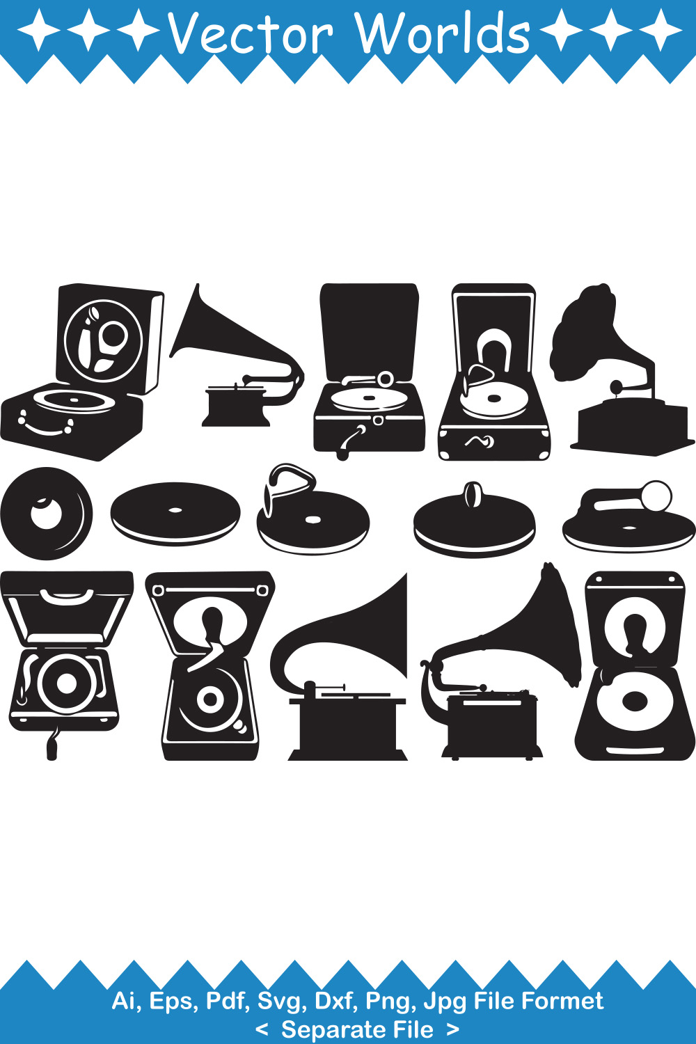 Gramophone SVG Vector Design pinterest preview image.