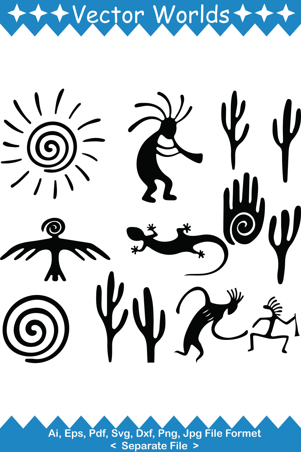 Kokopelli SVG Vector Design pinterest preview image.