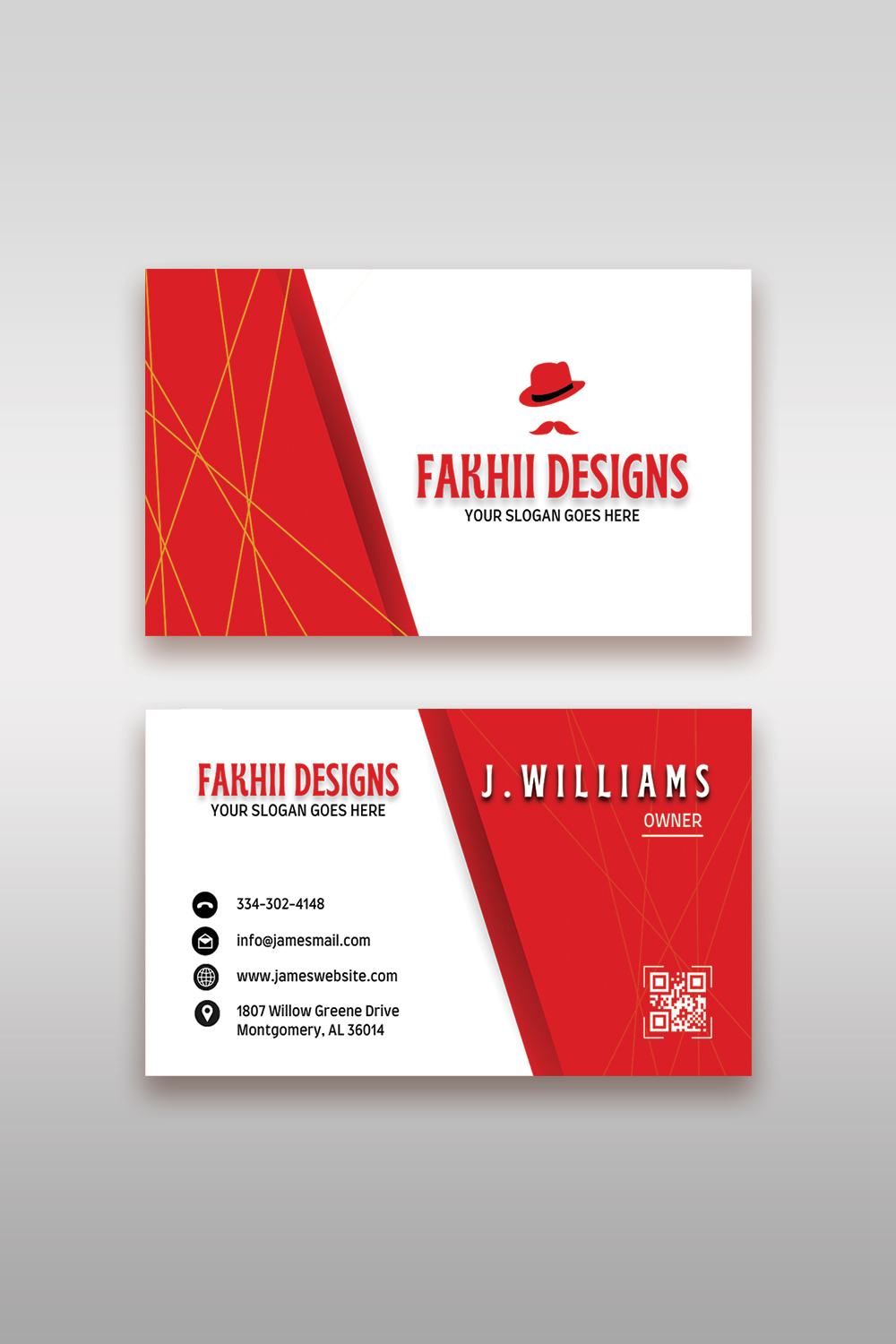 Unique Business Card Design in Red & White pinterest preview image.