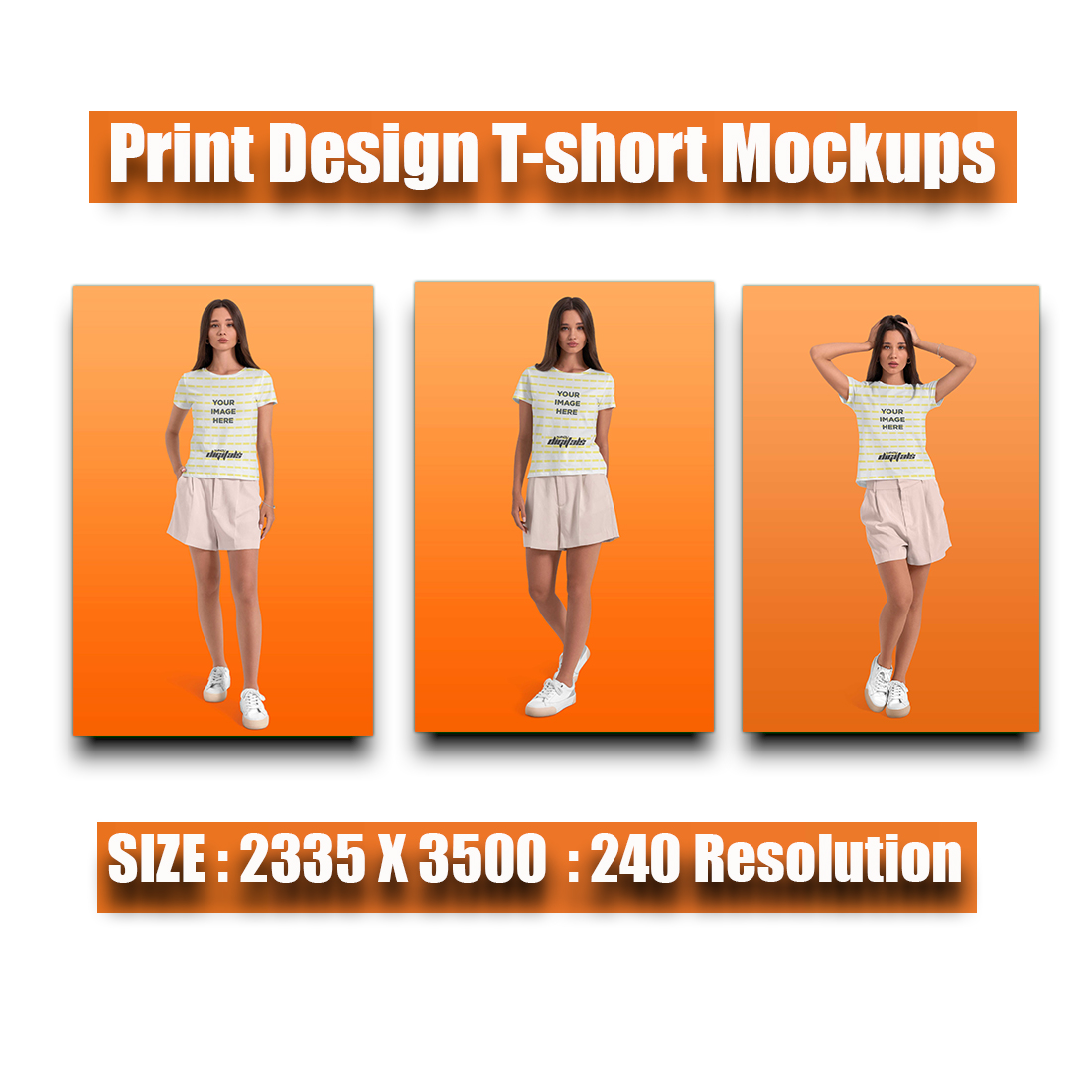 3 Print Design T-Short Girls Mock-up Templates preview image.