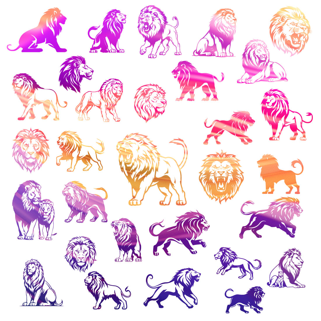 Majestic Lion Silhouette Bundle Pack | 30 Lion Silhouettes preview image.