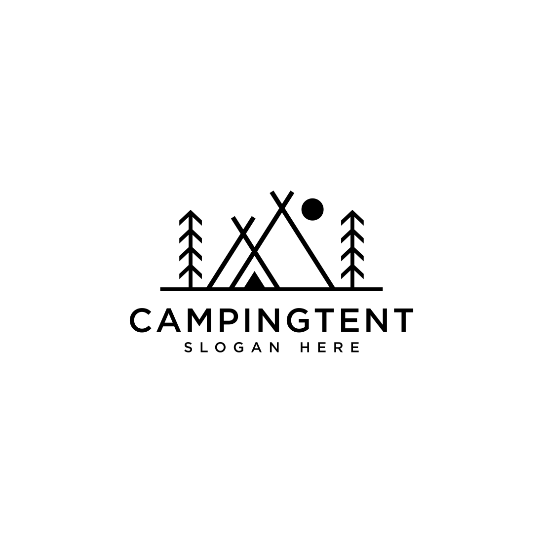 glamping tent logo vector design preview image.