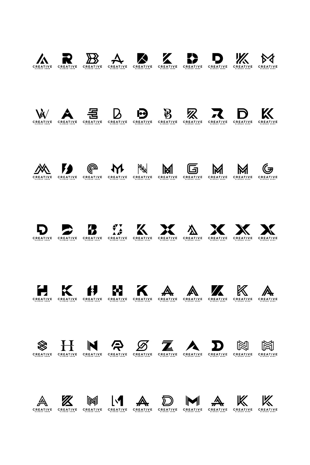 Mega logo monogram, initial, alphabet, and letter logo collection a - z pinterest preview image.