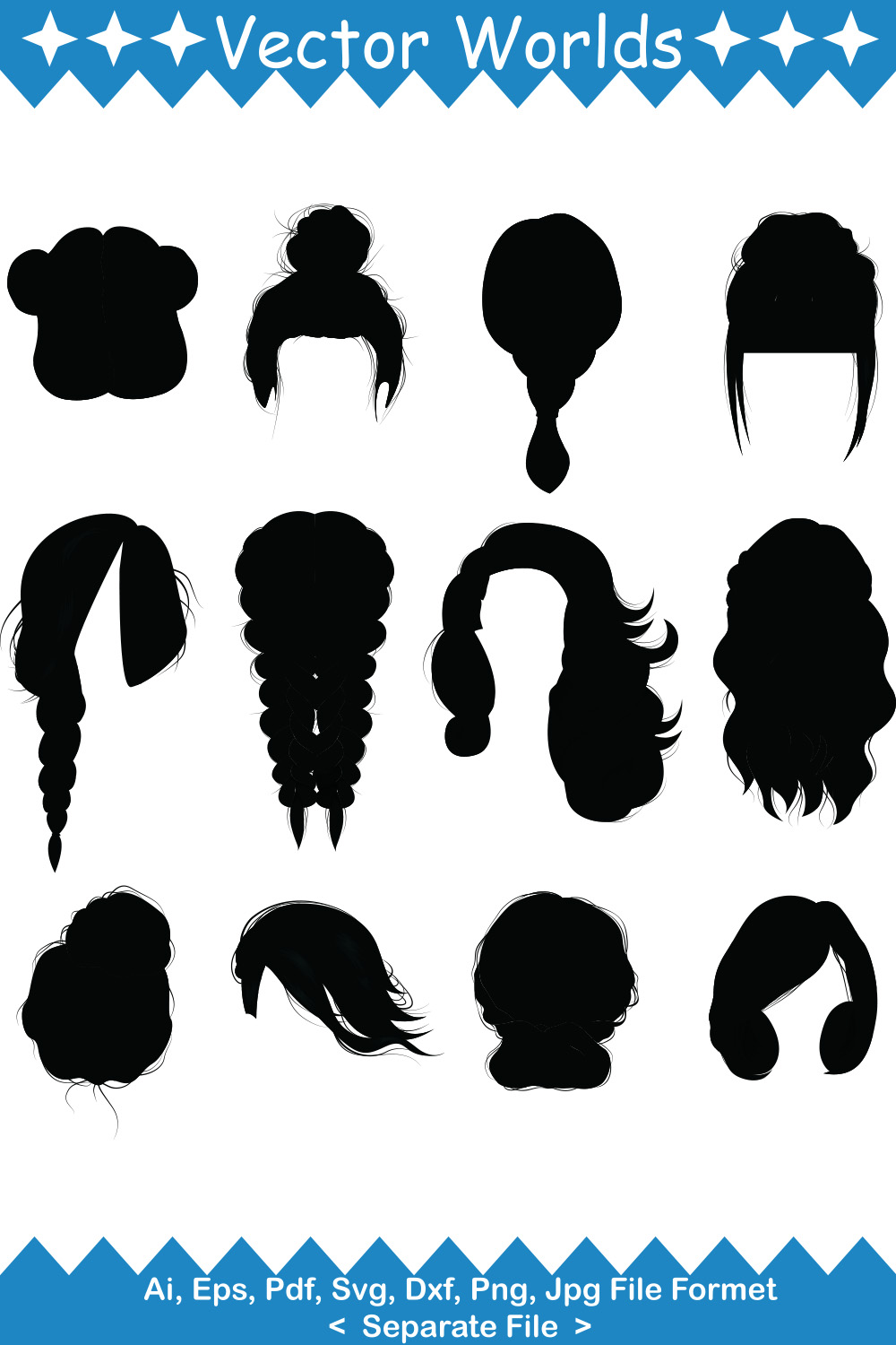 Women Wigs Hairstyle SVG Vector Design pinterest preview image.