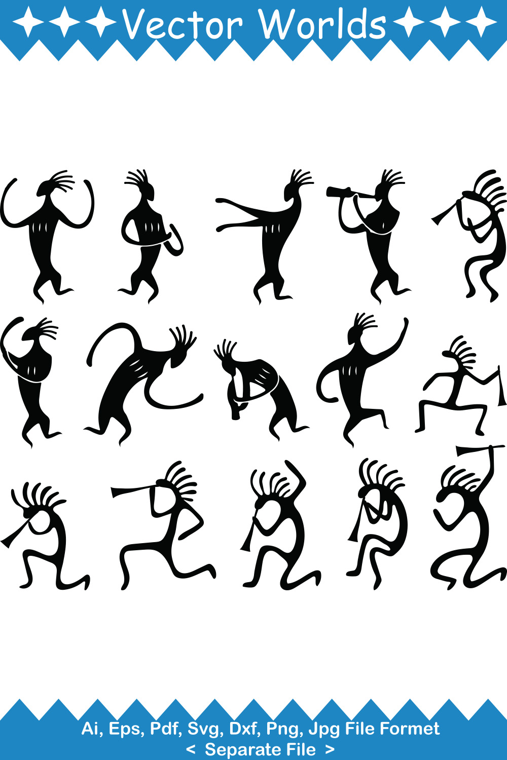 Kokopelli SVG Vector Design pinterest preview image.