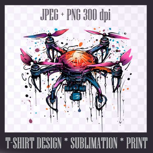 Pink drone design, transparent PNG/JPEG 300dpi cover image.