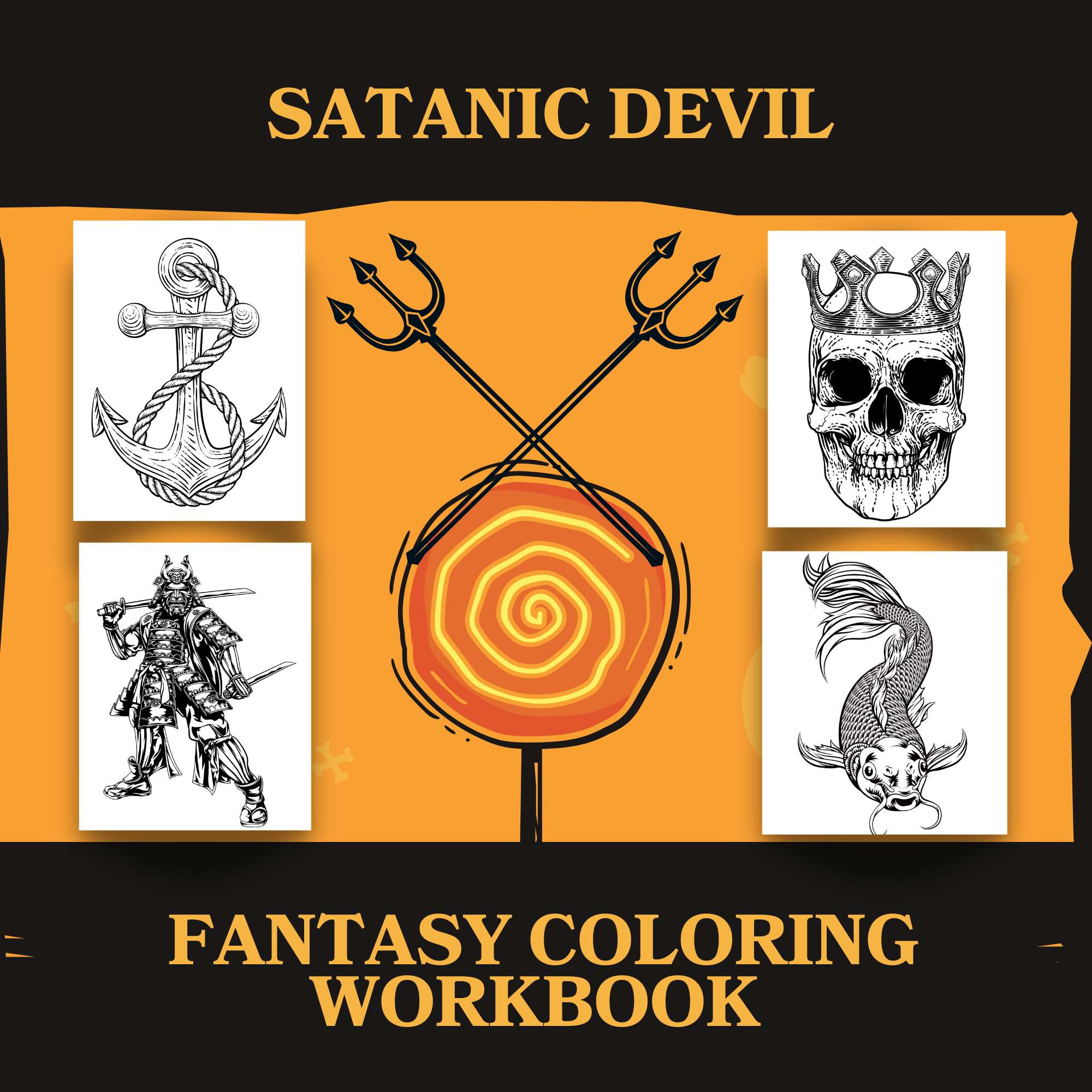 Scary Satanic Devil Fantasy Coloring Pages - Horror Theme Fun Coloring Worksheets preview image.