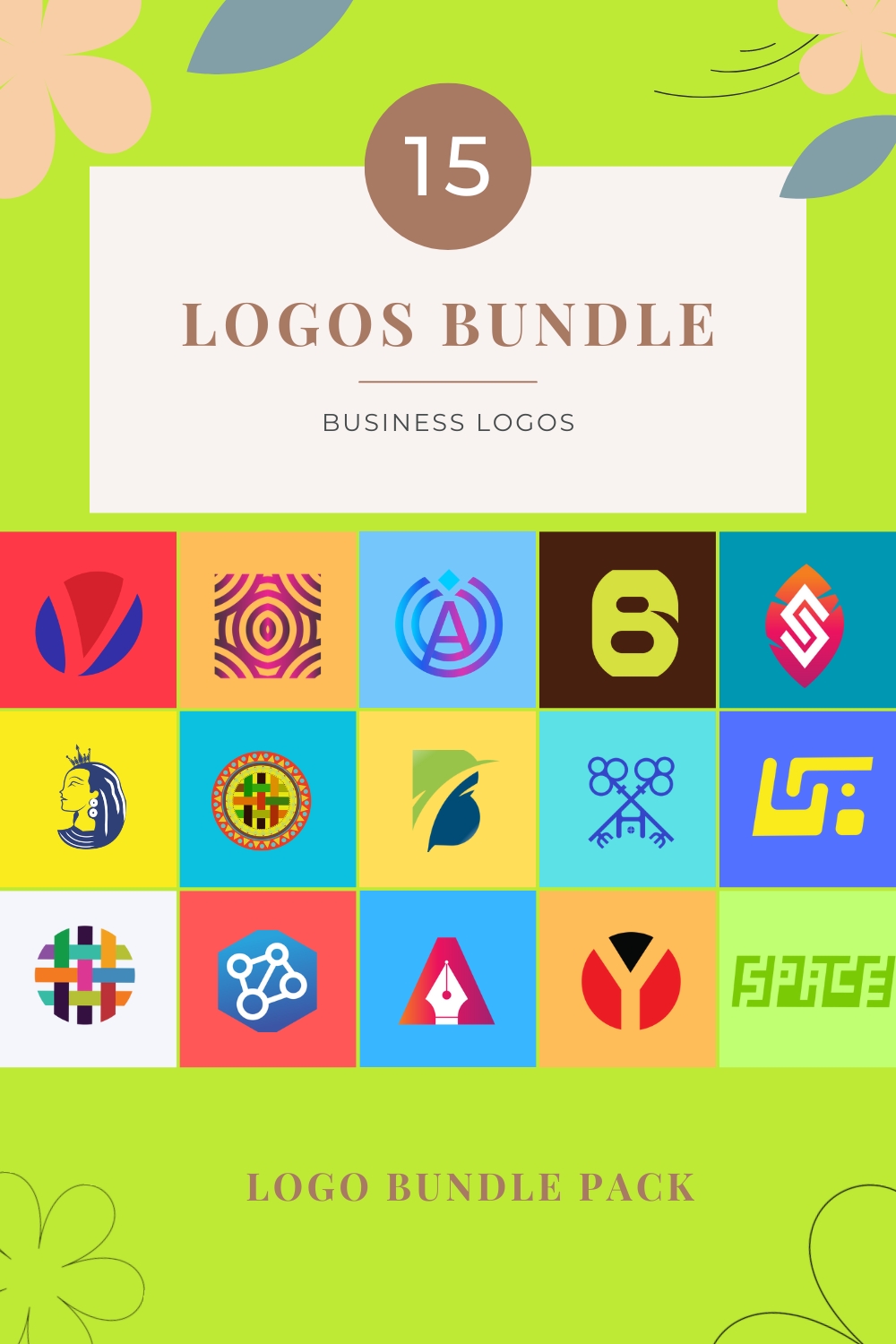 Business logos (15-Logos) bundle pack -Only $35 pinterest preview image.
