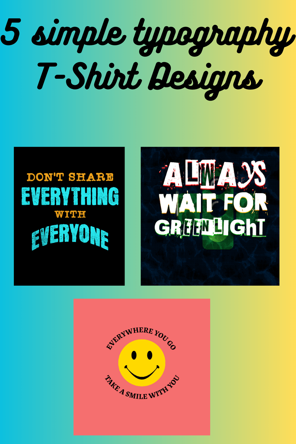 5 simple typography t-shirt design with PNG and SVG collection pinterest preview image.