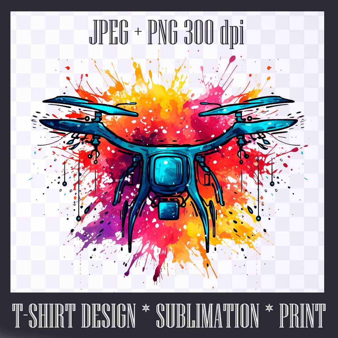 Fire drone design, transparent PNG/JPEG 300dpi cover image.