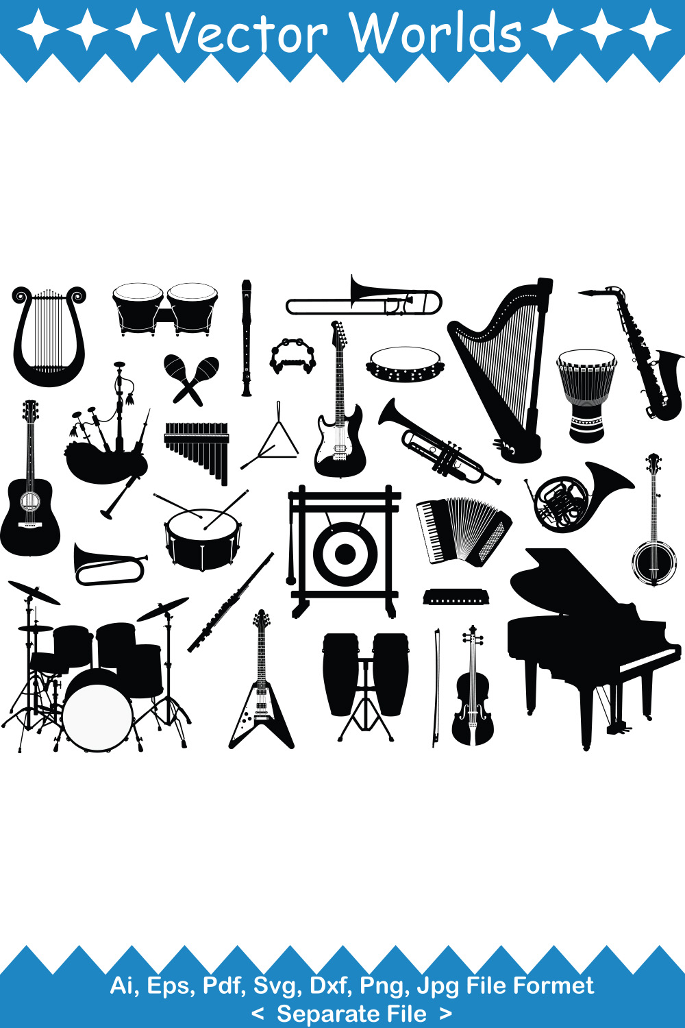 Various Music SVG Vector Design pinterest preview image.