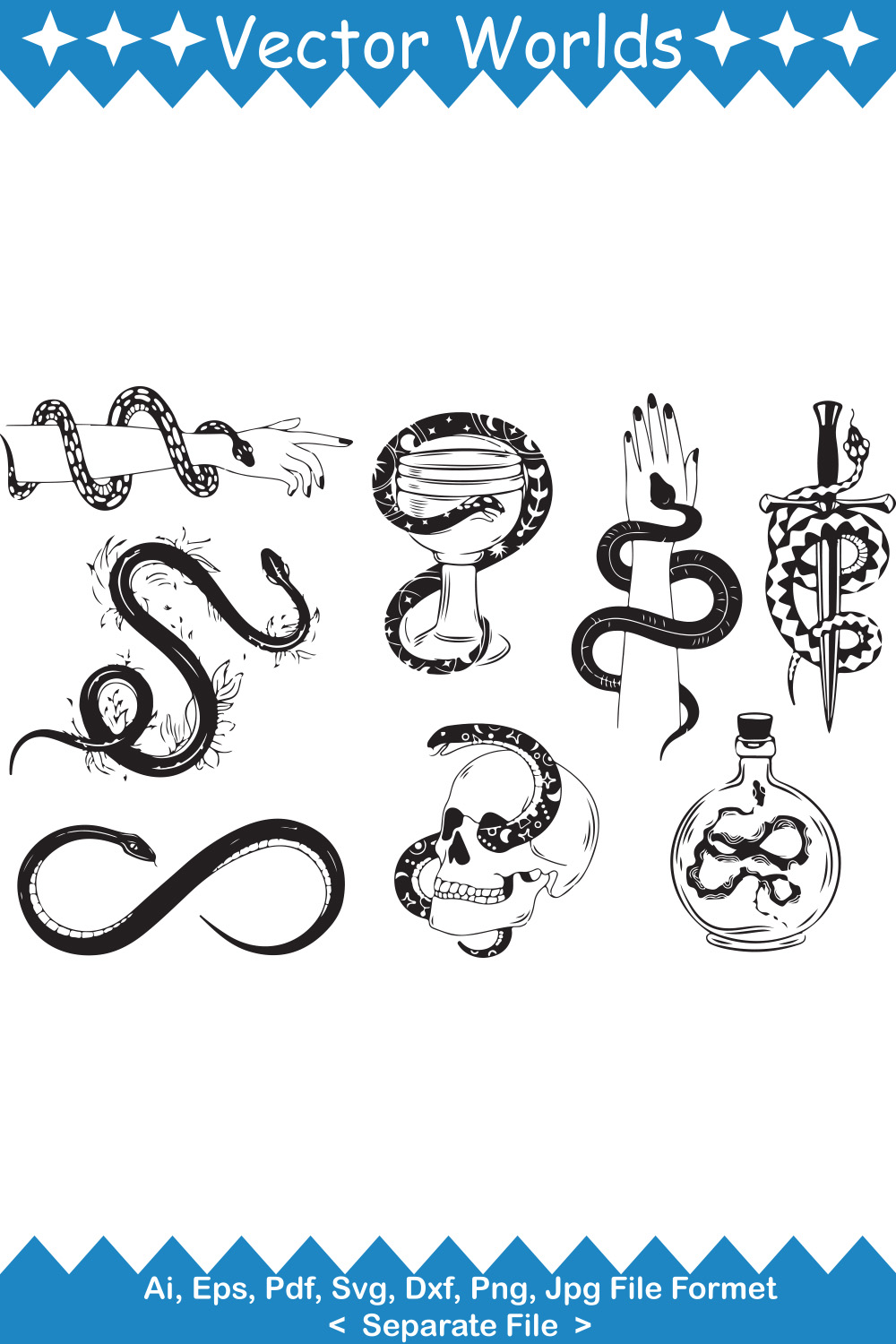 Snakes Tatto SVG Vector Design pinterest preview image.