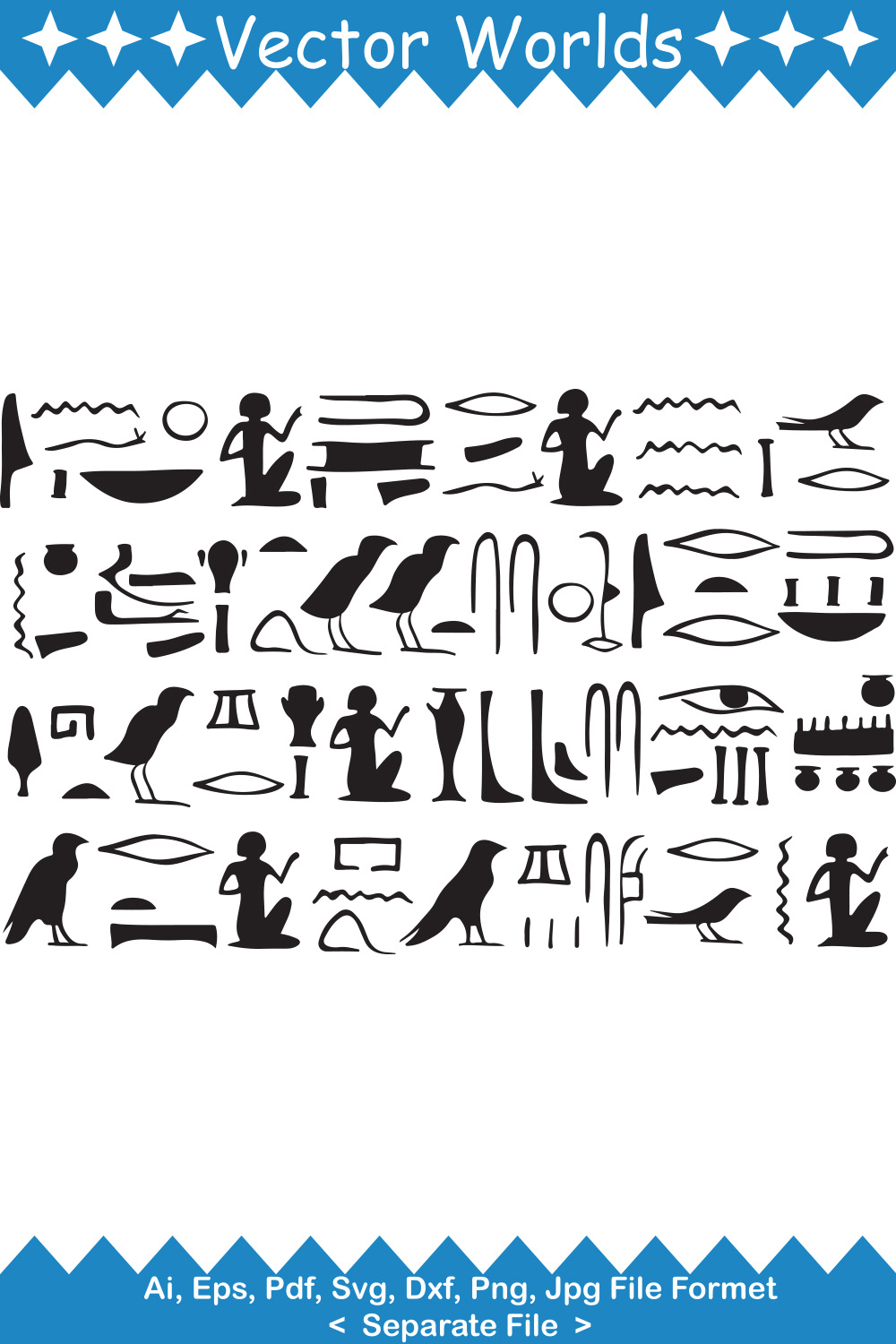 Egyptian Hieroglyphs SVG Vector Design pinterest preview image.