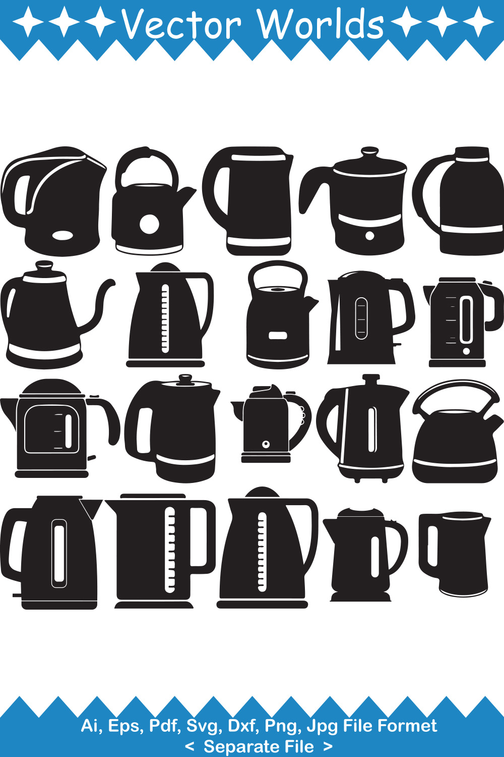 Electric Kettle SVG Vector Design pinterest preview image.