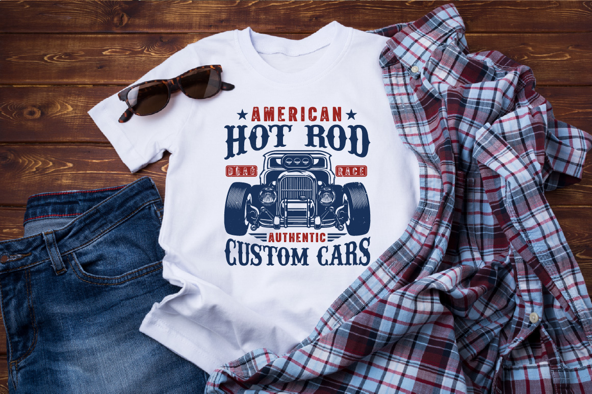 American hotrod drag race authentic custom cars hot rod t shirt design vector