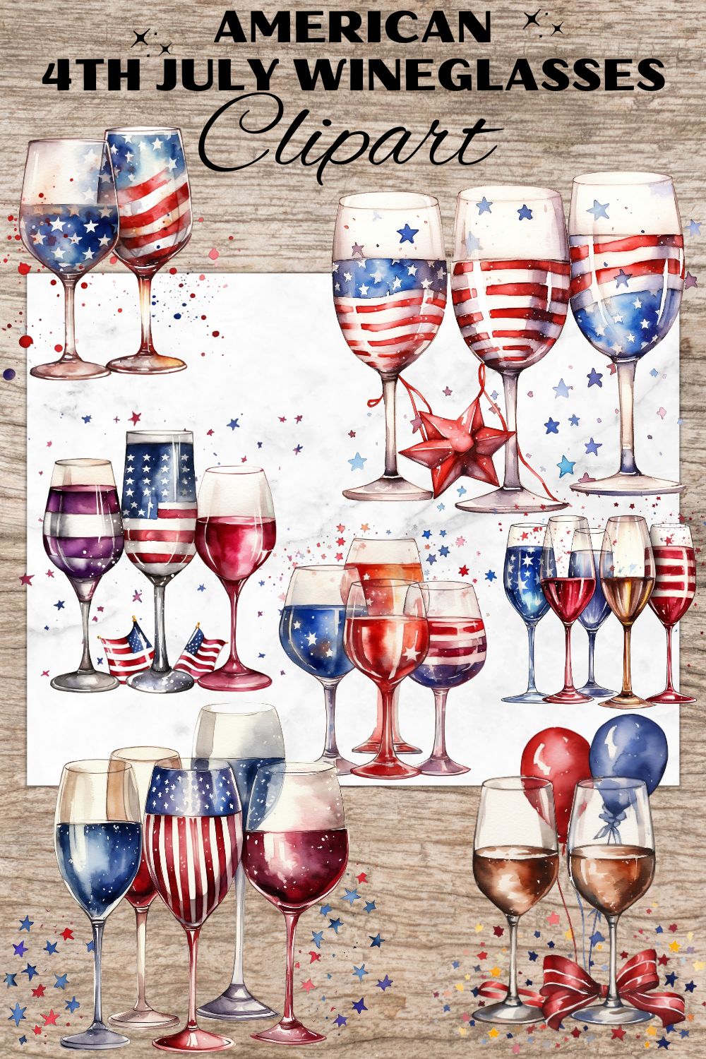 11 Watercolor American Wineglass PNG, Wineglass Clipart, Transparent, Digital Paper Craft, Illustrations, Watercolor Clipart for Scrapbook, Invitation, Wall Art, T-Shirt pinterest preview image.