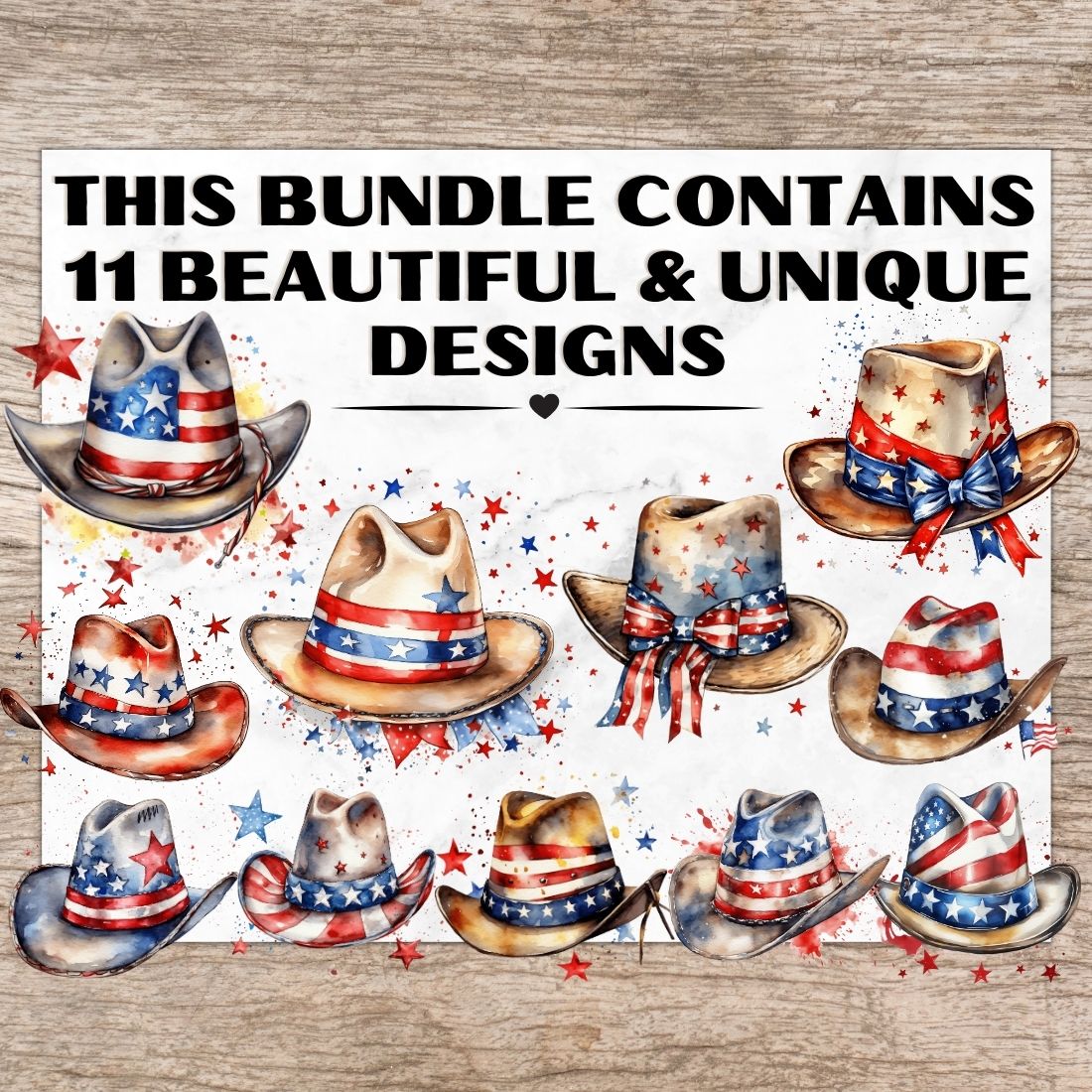 11 American 4th of July Cowboy Hat PNG, Watercolor Clipart, Cowboy Hat, Transparent PNG, Digital Paper Craft, Illustrations, Watercolor Clipart for Scrapbook, Invitation, Wall Art, T-Shirt Design preview image.