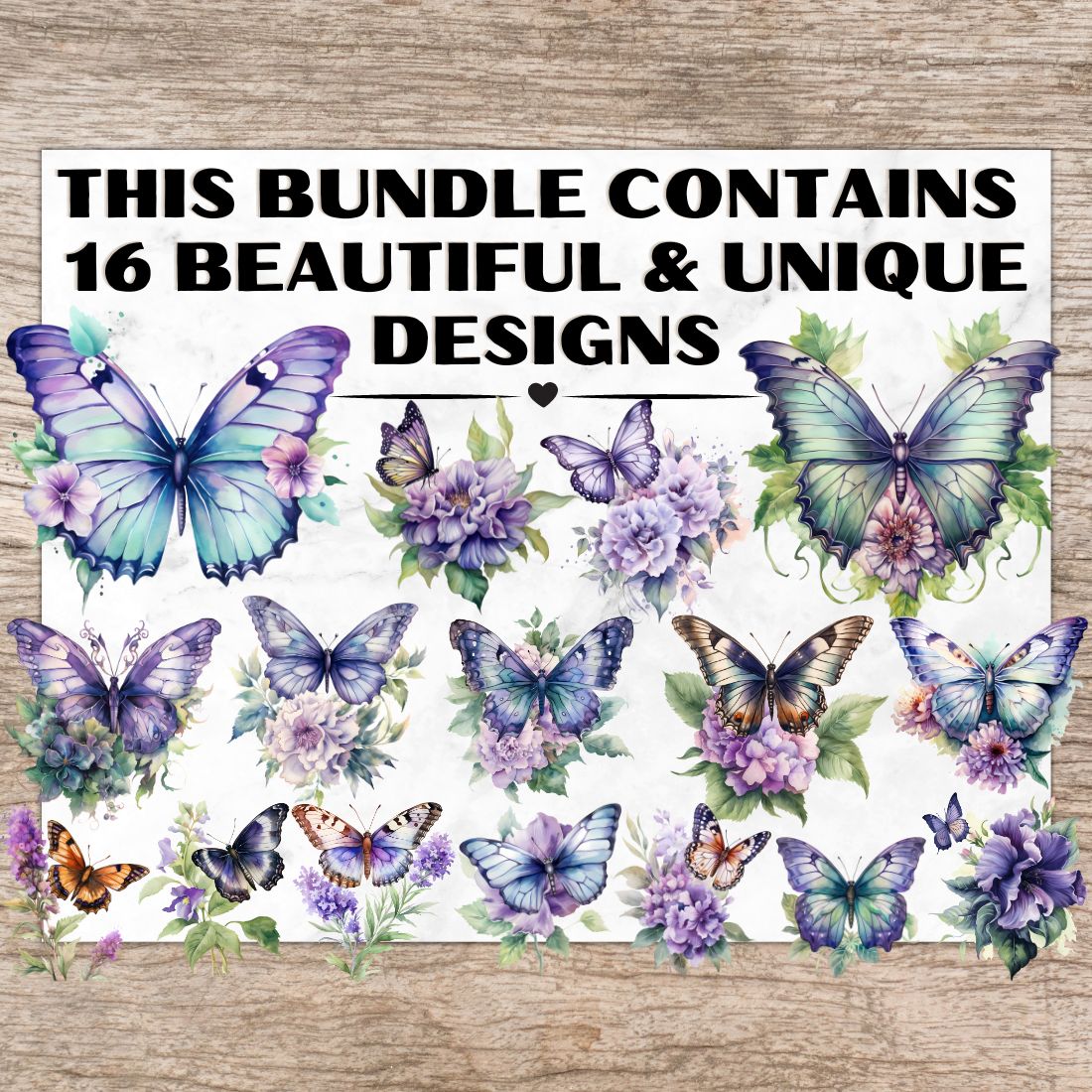 16 Butterfly On Flower PNG, Purple Colours, Butterfly Watercolor Clipart, Transparent PNG, Digital Paper Craft, Watercolor Clipart for Scrapbook, Invitation, Wall Art, T-Shirt Design preview image.