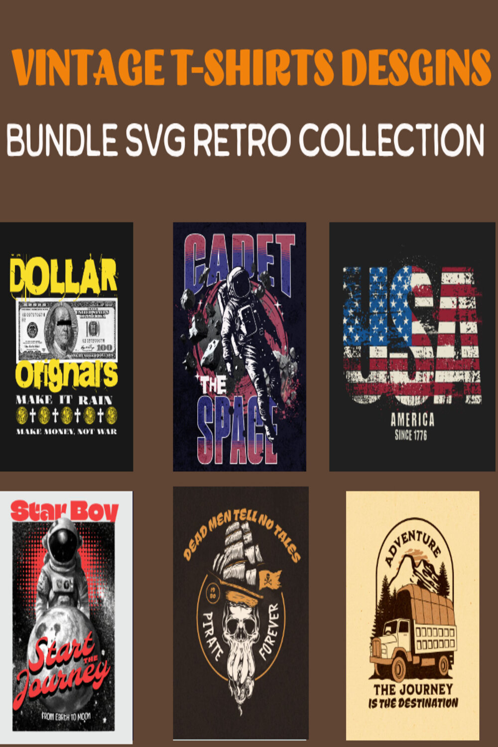 12 Vintage T-Shirt Design Bundle SVG Retro Collection pinterest preview image.