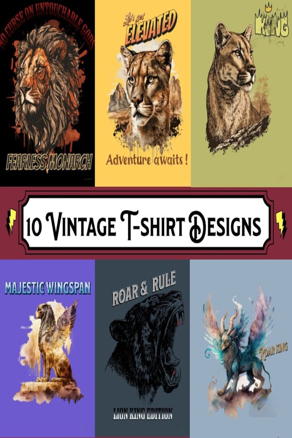 10 Vintage T-shirts Design Bundle “King Of The Jungle, Beast Mode pinterest preview image.