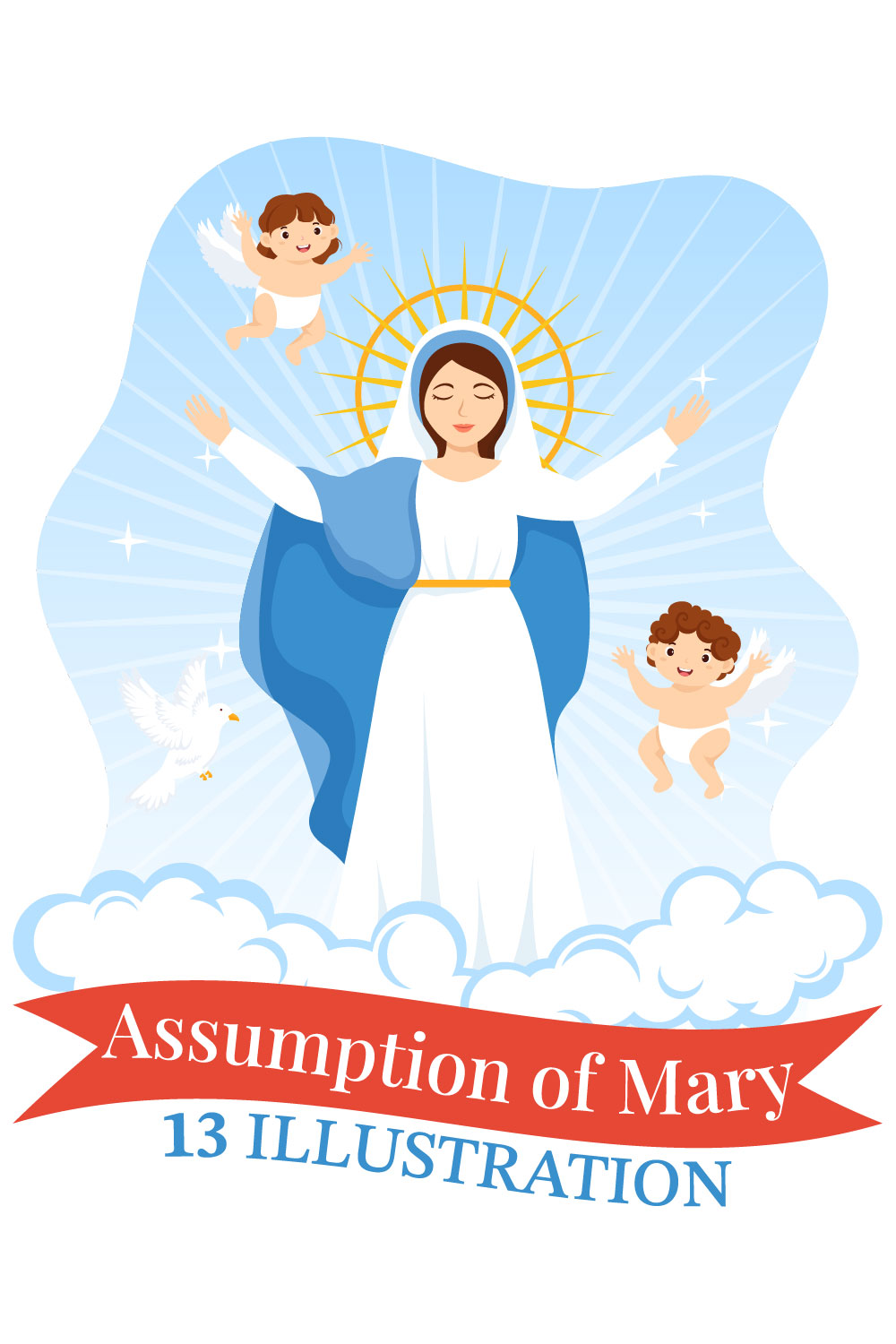 13 Assumption of Mary Illustration pinterest preview image.
