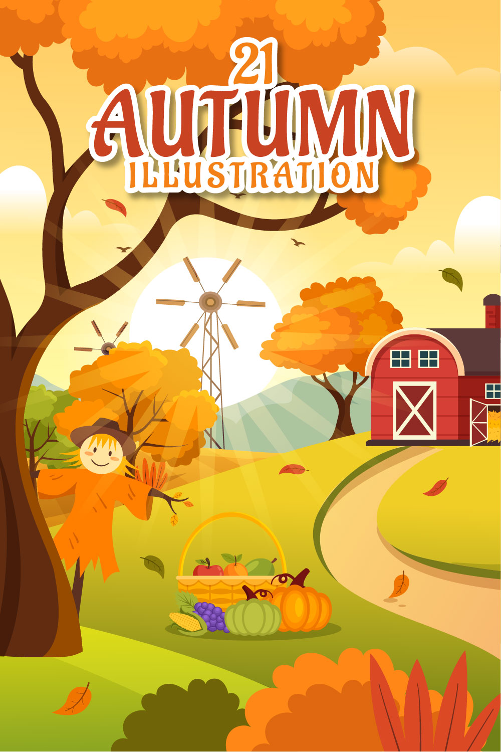 21 Panoramic Autumn Vector Illustration pinterest preview image.