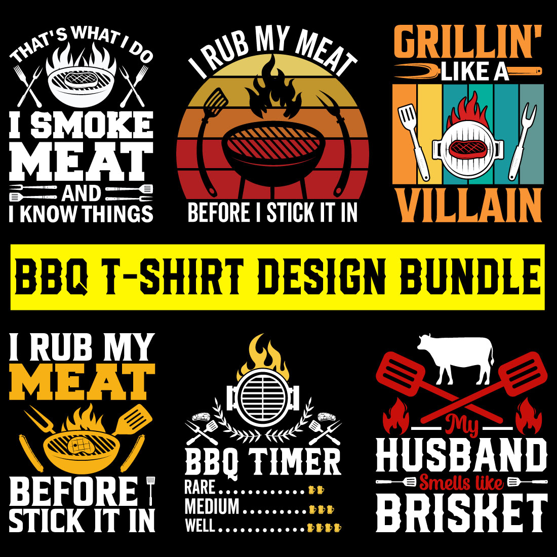 Barbecue Premium Vector BBQ T-Shirt Design Bundle preview image.