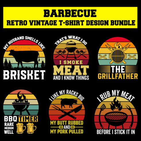 Barbecue Retro vintage BBQ T-Shirt Design Bundle cover image.